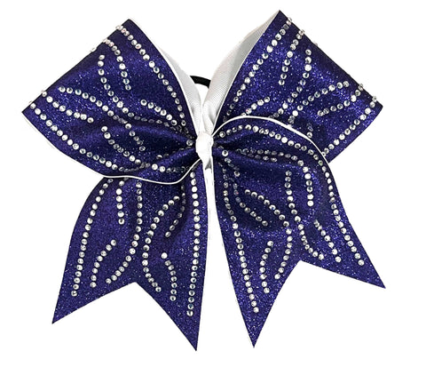 Purple glittery bow with rhinestones on a white background