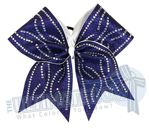 Rhinestone Waves Glitter Cheer Bow | Sideline Cheer Bling | Competition Bows | Purple Cheer Bow