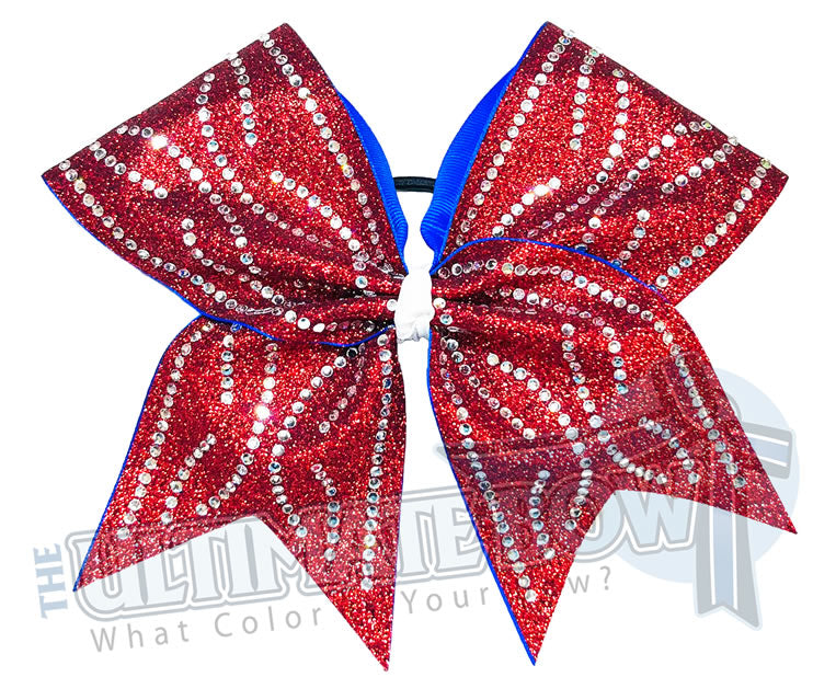 Rhinestone Waves Glitter Cheer Bow | Sideline Cheer Bling | Competition Bows | Red White and Blue Cheer Bow