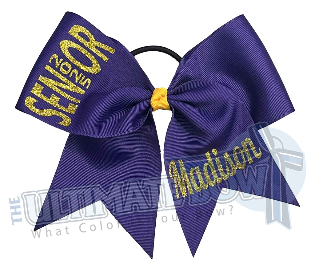 Rise Above Senior Cheer Bow | Senior Year Cheer Bow | graduation cheer bow | class of 2025 |  Yellow Gold and Purple Cheer Bow