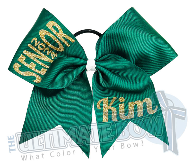 Rise Above Senior Cheer Bow | Senior Year Cheer Bow | graduation cheer bow | class of 2024 | personalized-cheer-softball-bows-high-school | Forest Green and Gold Cheer Bow