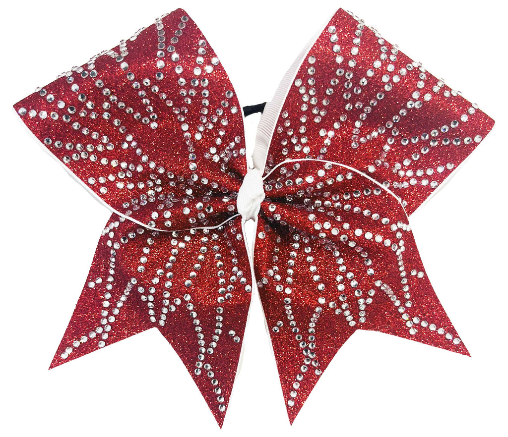 Red glittery bow with rising phoenix  clear rhinestone pattern on a white background