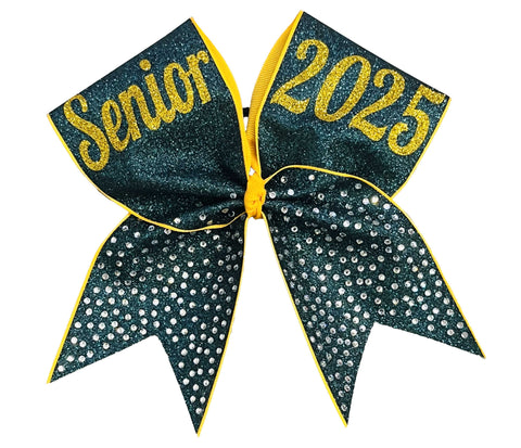 Rhinestone Senior Bling Cheer Bow | Class of 2025 | Senior Cheer Bow | Graduation Gifts | Forest Green Senior Bows