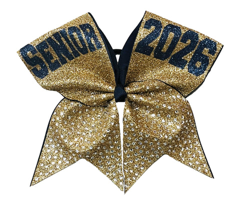 Rhinestone Senior Bling Cheer Bow | Class of 2026 | Senior Cheer Bow | Graduation Gifts | Navy and Gold Senior Bows
