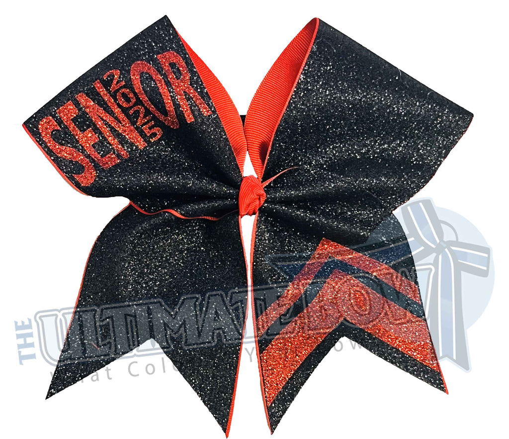 Senior Double Chevron Glitter 2025 Cheer Bow | Class of 2025 Cheer Bow | Full Glitter Senior Cheer Bow | Red and Black Cheer Bow