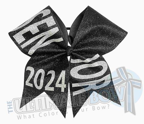 Full glitter senior cheer bow | Class of 2024 | celebrate-graduation-graduate Senior Hair Bow | Class of 2024 | Black and Silver