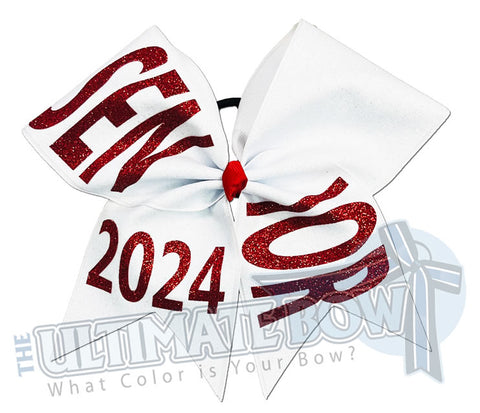 Full glitter senior cheer bow | Class of 2024 | celebrate-graduation-graduate Senior Hair Bow | Class of 2024 | White and Red