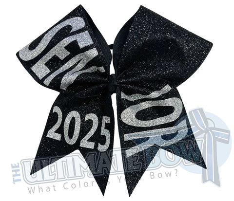 Full glitter senior cheer bow | Class of 2025 | Black and Silver | Graduation Gift