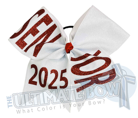 Full glitter senior cheer bow | Class of 2025 | White and Red | Graduation Gift