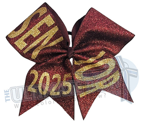 Full glitter senior cheer bow | Class of 2025 | Maroon and Gold | Graduation Gift