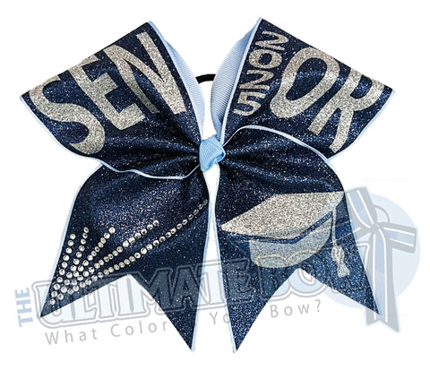 Full Glitter Senior Cheer Bow | Senior Grad Cap Class of 2025 | Class of 2025 | Full Glitter Navy Senior Bow | Graduation Cap | Graduation Gift 