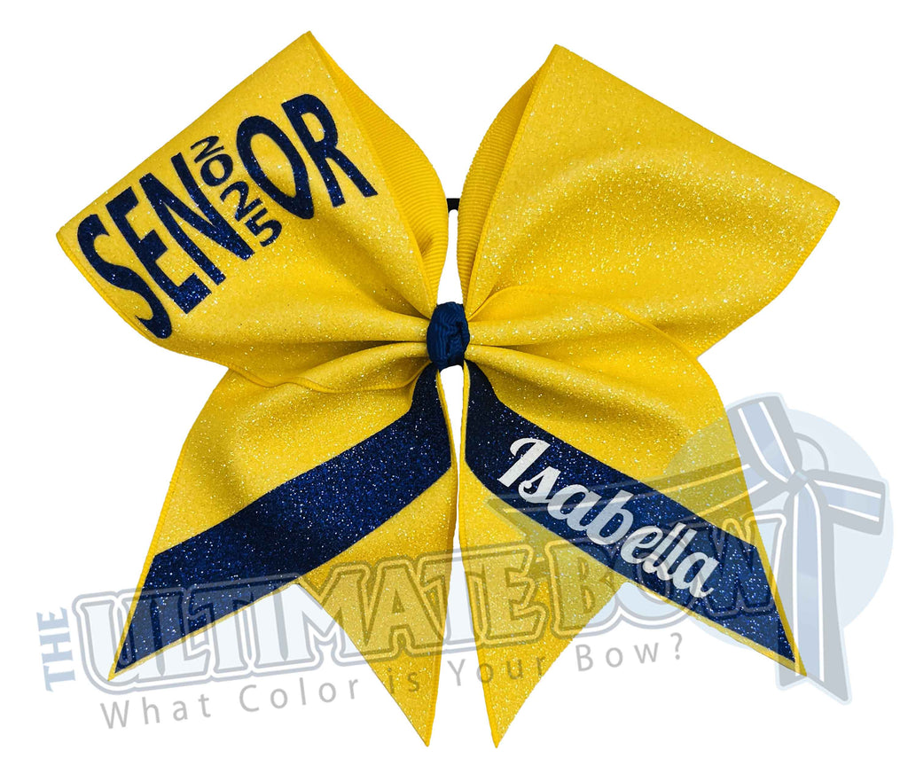 Senior Sash Glitter 2025 Cheer Bow | Class of 2025 Cheer Bow | Full Glitter Senior Cheer Bow | Lemon Sugar and Royal Cheer Bow