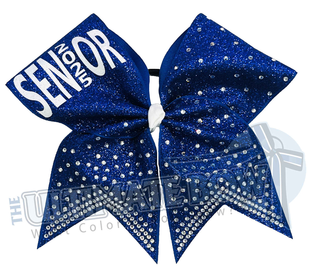 Senior Sparkle Glitter and Rhinestone Cheer Bow | Class of 2025 | Senior Cheer Bow | Graduation Gifts | Royal Blue Senior Bows