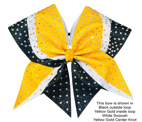 Sublimated Swoosh Glitter and Rhinestone Cheer Bow | Swoosh Glitter Cheer Bow | Rhinestone Cheer Bow