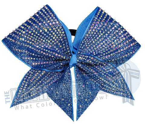 Super Rhinestone Stripes Glitter Rhinestone Cheer Bow | Columbia Blue Full Glitter | Covered in Rhinestones | Competition Cheer Bow | Blinged Out Cheer Bow