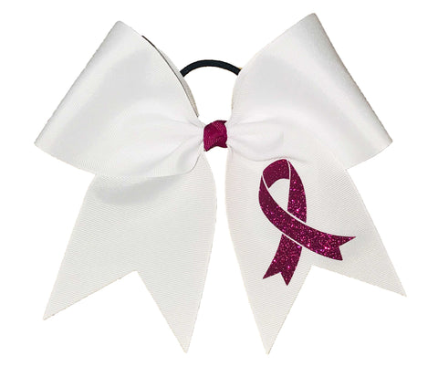 Superior Glitter Awareness Cheer Bow - Breast Cancer Awareness Hair Bow