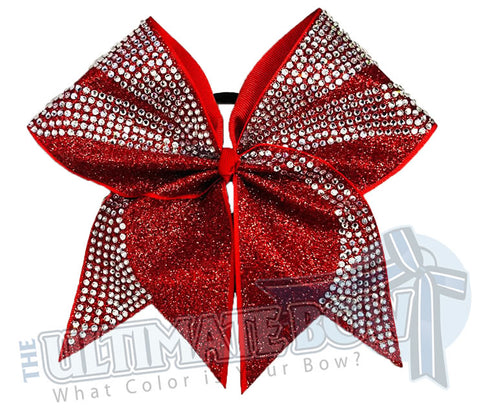 Glitter Rhinestone Ascent Cheer Bow | Red Glitter and Rhinestone Competition Cheer Bow | Red Cheer Bow