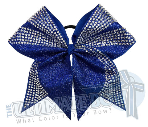 Glitter Rhinestone Ascent Cheer Bow | Royal Blue Glitter and Rhinestone Competition Cheer Bow |Royal Blue Cheer Bow