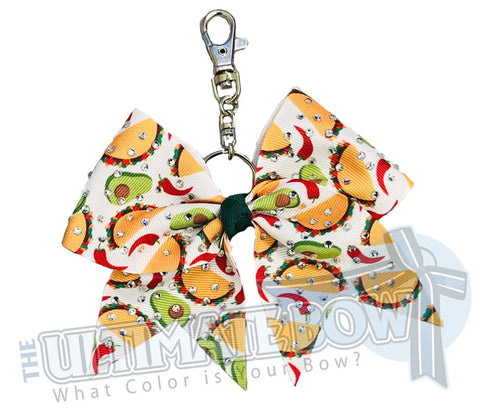 Taco Fiesta Rhinestone Key Chain | Keychain Bow | Cinco de Mayo key chain cheer bow | Taco party | Avocado Key Chain bow