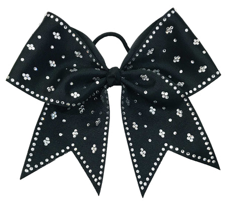 Black bow with silver rhinestones on a white background