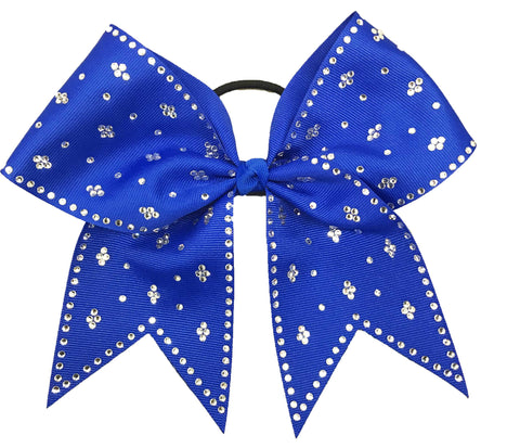 Electric Blue bow with silver rhinestones on a white background