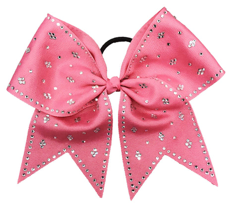 Hot Pink hair bow with rhinestones on a white background