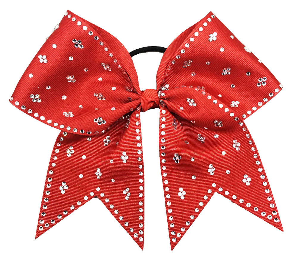 Red bow with clear silver rhinestones on a white background