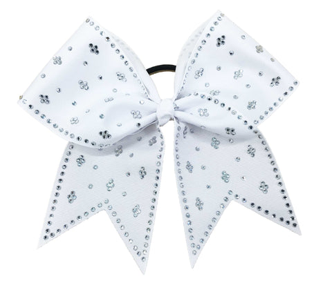 White bow with silver rhinestones on a white background