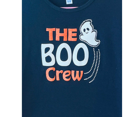 Black blue shirt with 'The Boo Crew' text and ghost graphic on a white background
