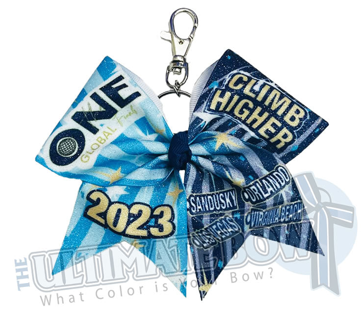 The ONE Cheer and Dance Finals Official Glitter Keychain Bow 2023 | Only one can be The ONE! | 2023 | Climb Higher