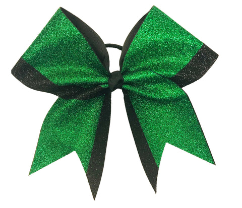 Emerald Green glittery hair bow with black accents on a white background