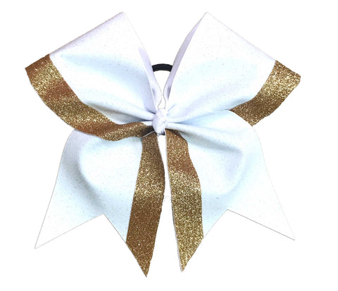 White bow with gold glitter cheer bow on a white background