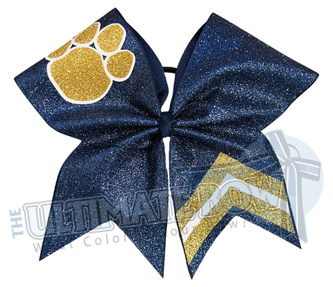 Varsity Paws Glitter Cheer Bow | Navy and Gold Paw Print Bow | Chevron Cheer Bow