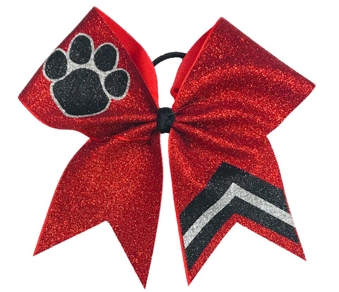 Victory Paws Glitter Cheer Bow | Red and Black Paw Print Bow | Chevron Cheer Bow | Paw Print Glitter Cheer Bow