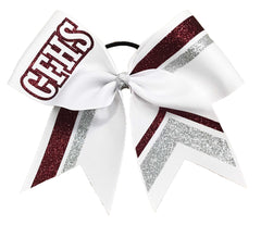 Varsity Squad Glitter Stripes Cheer Bow | High School Cheer Bow | Striped Cheer Bow | Glitter Football Cheer Bow | CFHS | Maroon | Silver | varsity-cheer-softball-school-recreational-cheer