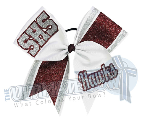 High School Cheer | Recreational Cheer | Silver Maroon White | Cheer Bow | Football Cheer Bow