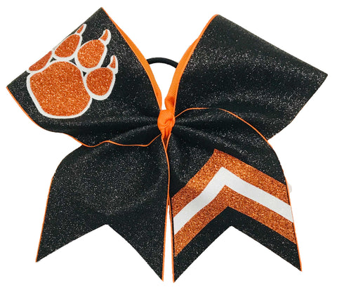 Victory Paws Glitter Cheer Bow | Orange and Black Paw Print Bow | Chevron Cheer Bow