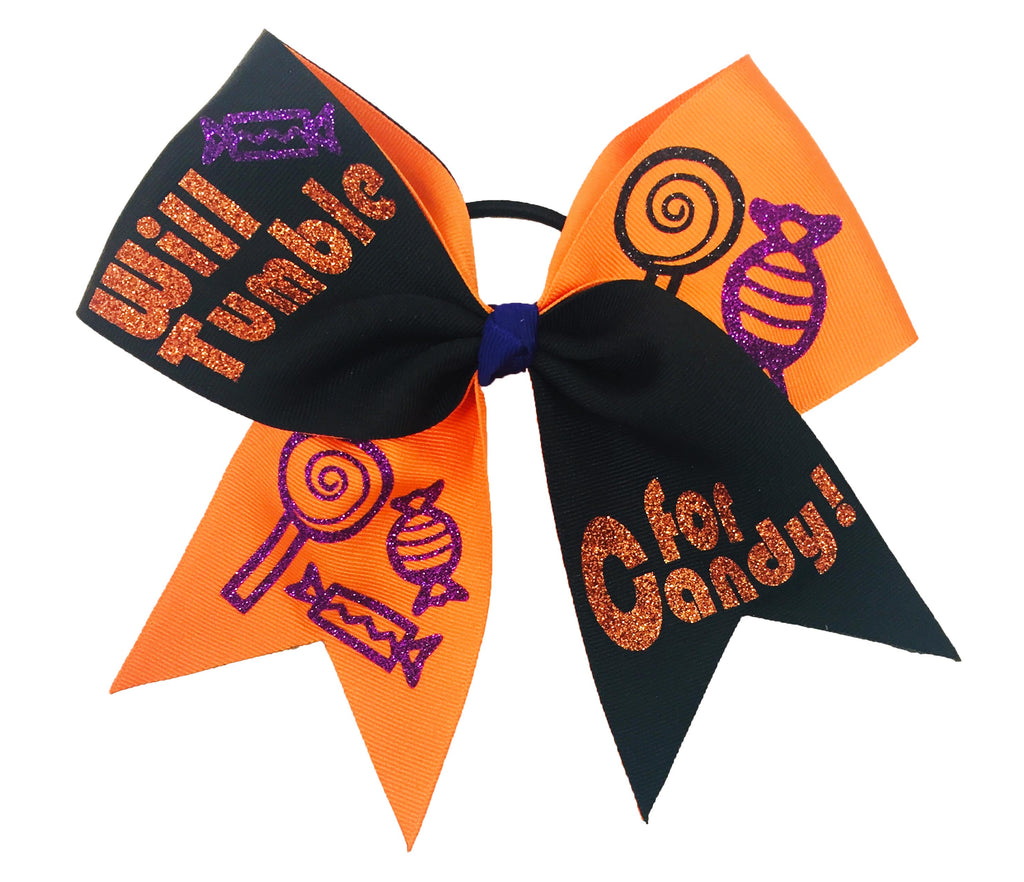 Will Tumble for Candy Halloween Cheer Bow