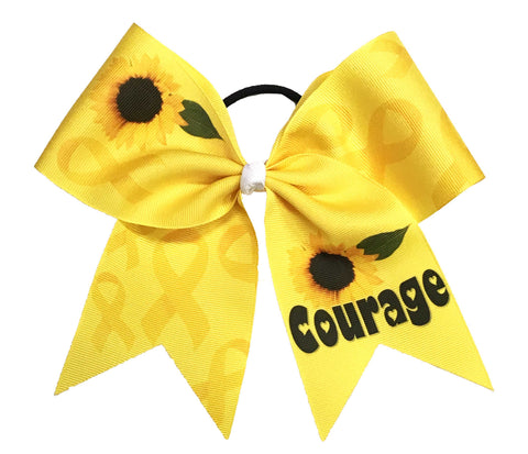 Yellow Ribbon Courage - Childhood Cancer Awareness Bow | Childhood Cancer Cheer Bow