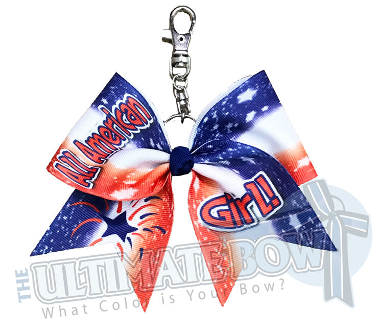 All American Girl Key Chain Cheer Bow | USA Keychain Cheer Bow | Sublimated USA Key Chain Cheer Bow