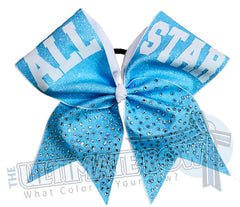 All Star Rhinestone Glitter Cheer Bow | Neon Blue Glitter | All Star Cheerleading | Varsity Cheer | High School Cheerleading | Personalized Cheer Bow