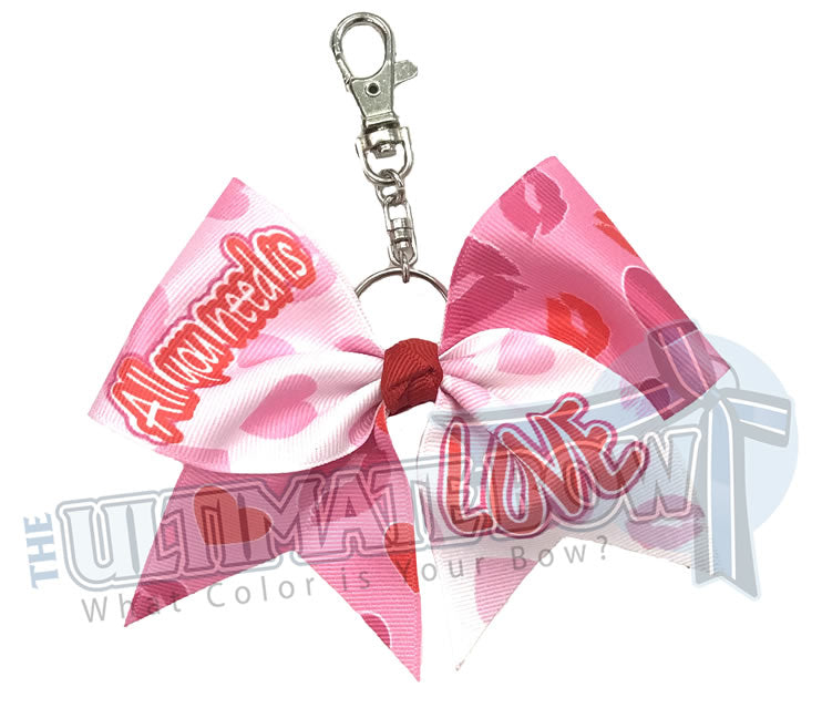 All You need is LOVE Key Chain Bow - Keychain Bow - Cheer Key Chain Bow - Valentine's Day Key Chain - Love Key Chain