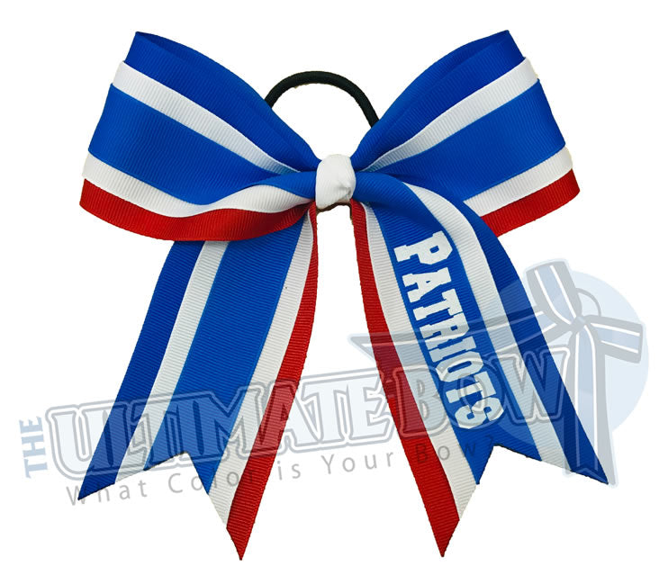 College Cheer Bow | Personalized Cheer Bow | Patriots | Red | Electric Blue | Royal Blue