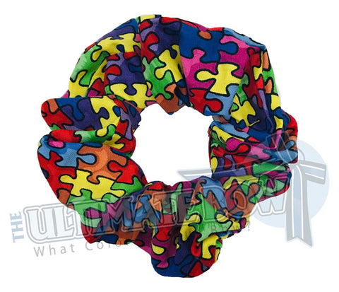 Autism Puzzle Piece Scrunchies | Autism Awareness scrunchies | Team Autism Scrunchies | Autism Puzzle Piece Material Scrunchies | Cheer Scrunchies | Gymnastics Scrunchies