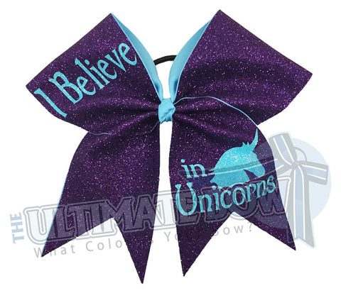 I Believe in Unicorns Full Glitter Cheer Bow | Cheerleading Hair Bow