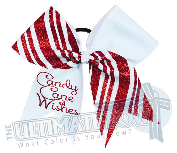 Candy Cane Wishes Cheer Bow | Christmas Cheer Bow | Holiday Glitter Cheer Bow | Red and White Holiday Hair Bow