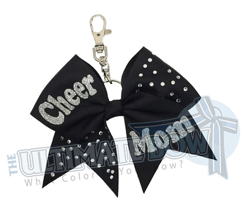 Rhinestones Cheer Mom-black-ribbon-keychain-key-chain-bow-purse-bling