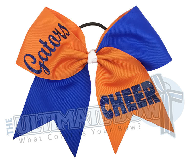 Superior-Cheer-team-gators-orange-blue-glitter-personalized-cheer-bow-bow-practice-bow