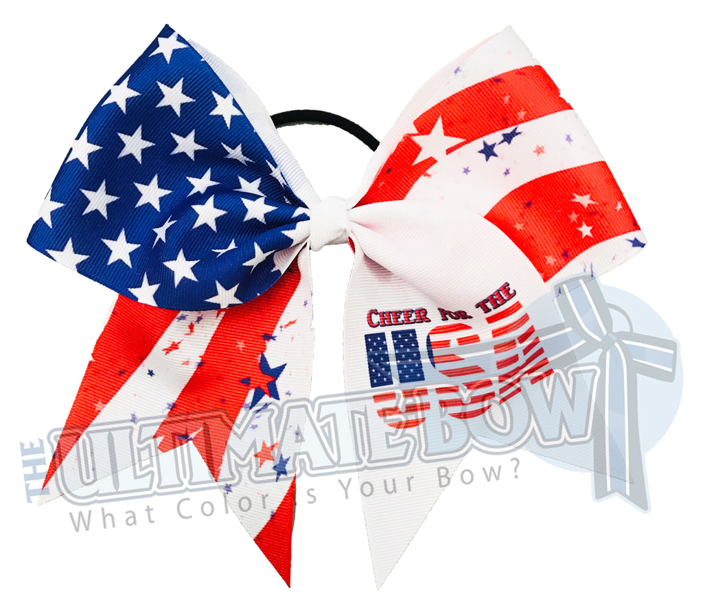 Cheer foe the USA Cheer Bow-patriotic | Sublimated Cheer Bow | cheer-bow-stars-stripes-red-white-blue-july-4-all american