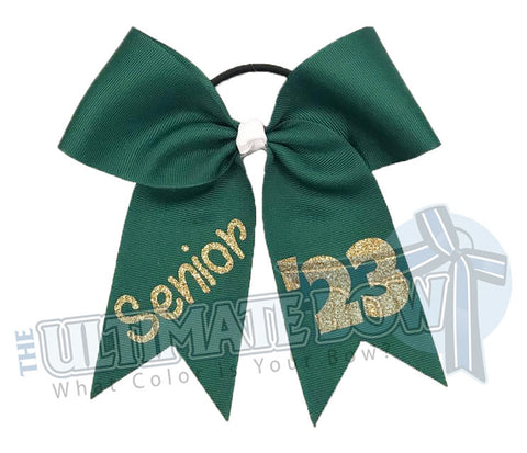 Class Act Cheer Bow | Senior Cheer Bow | Class of 2023 - Senior Year - Senior Cheer Bow | Forest Green | Gold Glitter
